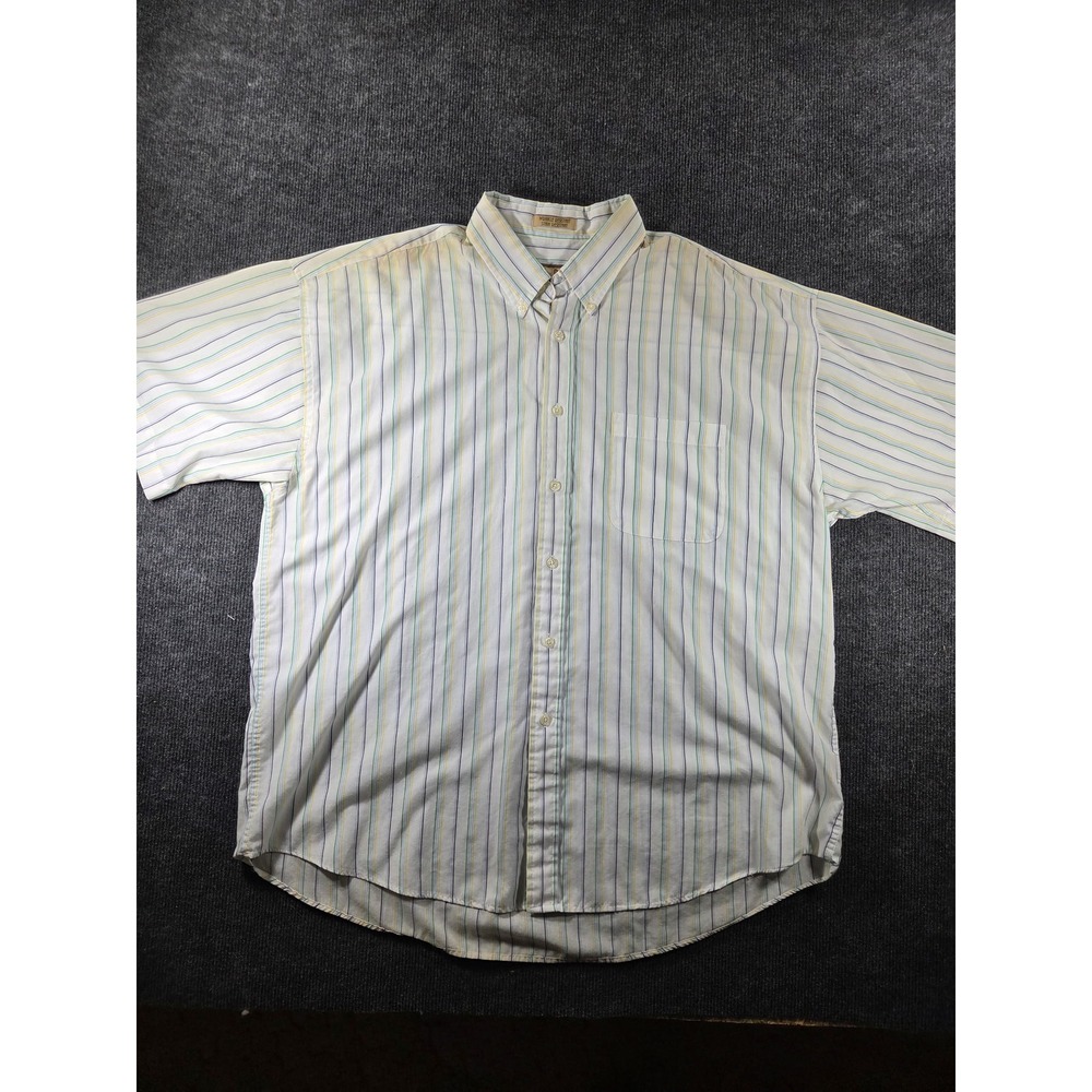 Sun River Mens XL Striped Short Sleeve Button Down Shirt White Blue Green Yellow